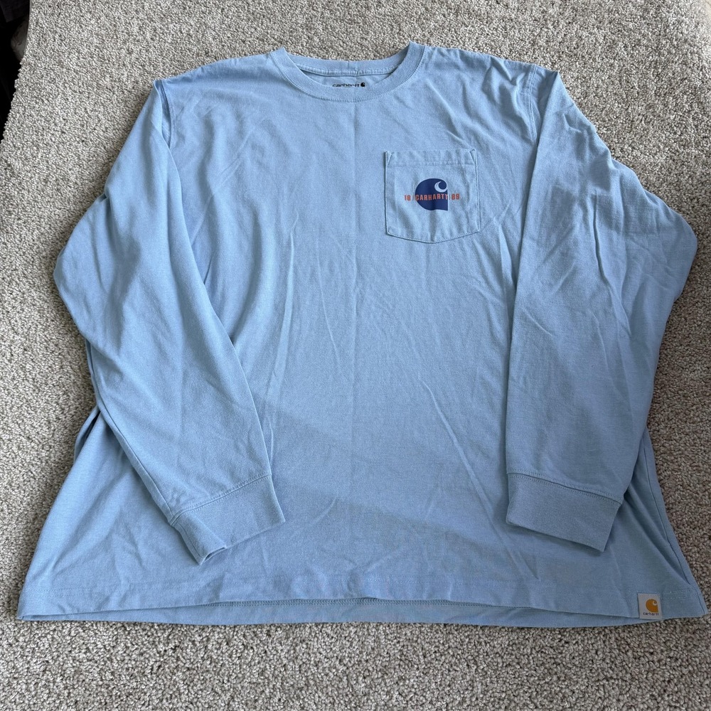 Carhartt Shirt Mens 2XL Blue 1889 Graphic Logo Long Sleeve Workwear Tee T-Shirt